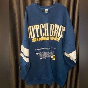 Dutch Bros Navy Blue Yellow Hockey Collegiate oversize crew neck sweater size 2X